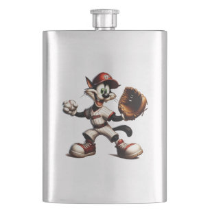 Goofy Cat Baseball Pitcher bricht auf Flachmann