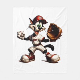 Goofy Cat Baseball Pitcher bricht auf Fleecedecke