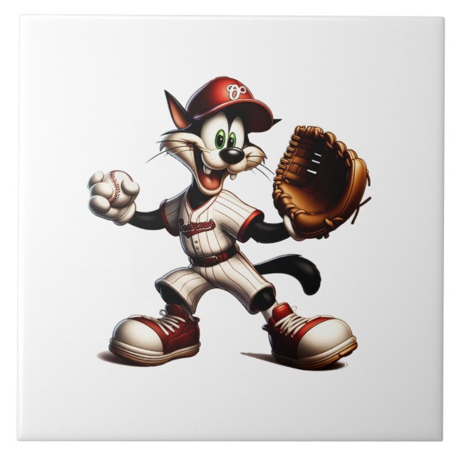 Goofy Cat Baseball Pitcher bricht auf Fliese (Vorderseite)