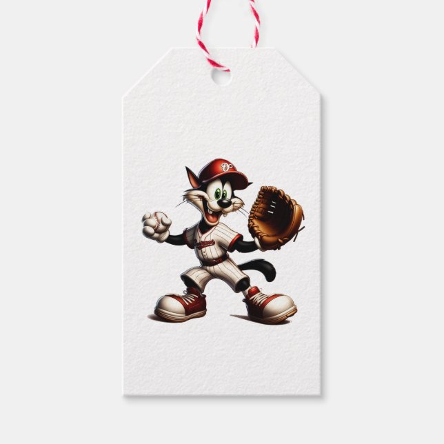 Goofy Cat Baseball Pitcher bricht auf Geschenkanhänger (Vorderseite)