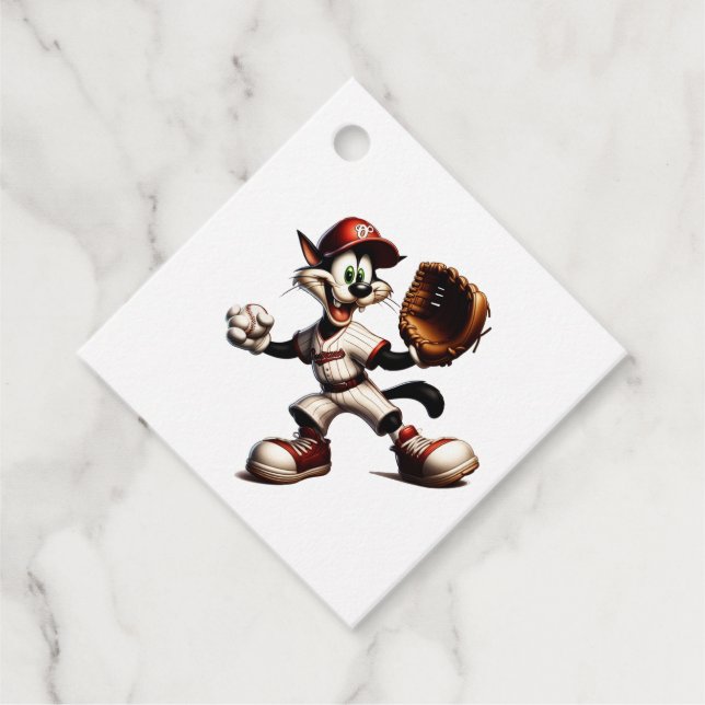 Goofy Cat Baseball Pitcher bricht auf Geschenkanhänger (Vorderseite)