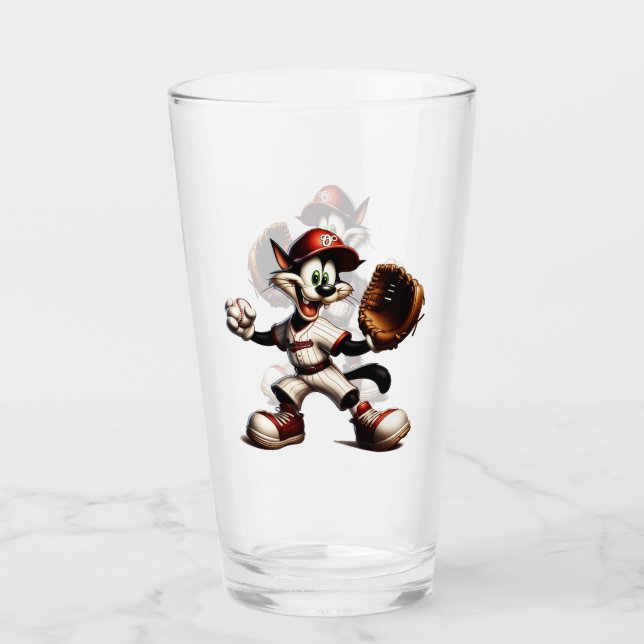 Goofy Cat Baseball Pitcher bricht auf Glas (Vorderseite)