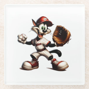 Goofy Cat Baseball Pitcher bricht auf Glasuntersetzer