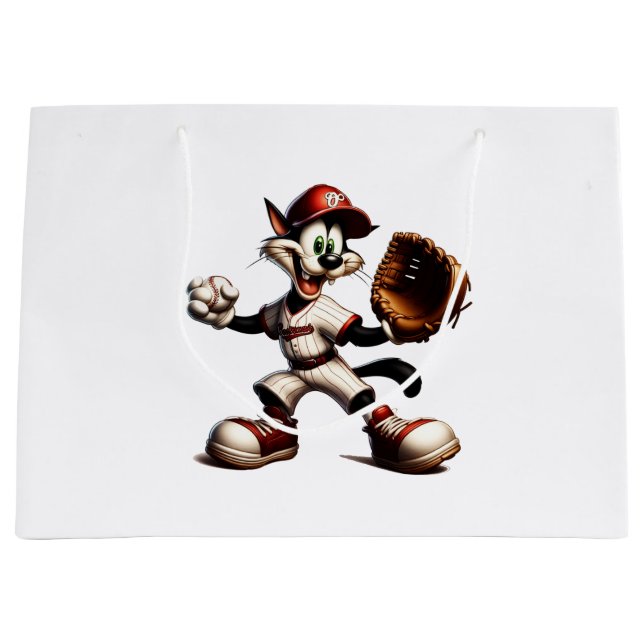 Goofy Cat Baseball Pitcher bricht auf Große Geschenktüte (Vorderseite)
