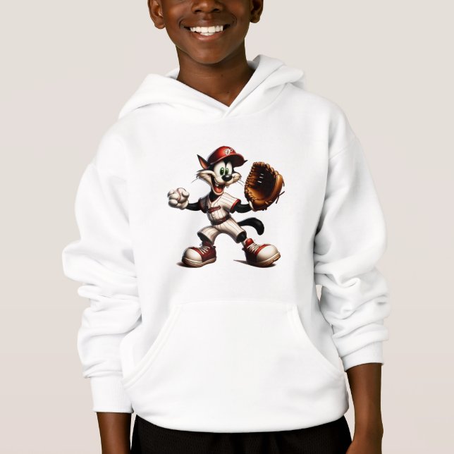 Goofy Cat Baseball Pitcher bricht auf Hoodie (Vorderseite)