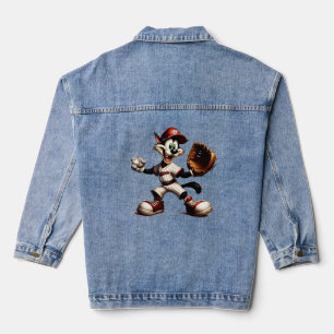 Goofy Cat Baseball Pitcher bricht auf Jeansjacke