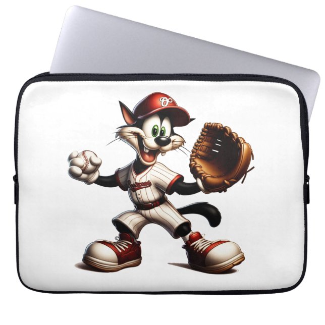 Goofy Cat Baseball Pitcher bricht auf Laptopschutzhülle (Vorderseite)