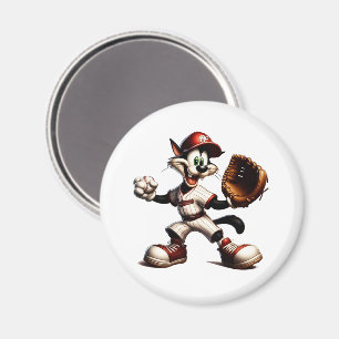 Goofy Cat Baseball Pitcher bricht auf Magnet