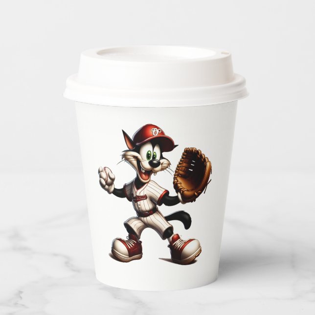 Goofy Cat Baseball Pitcher bricht auf Pappbecher (Vorderseite)