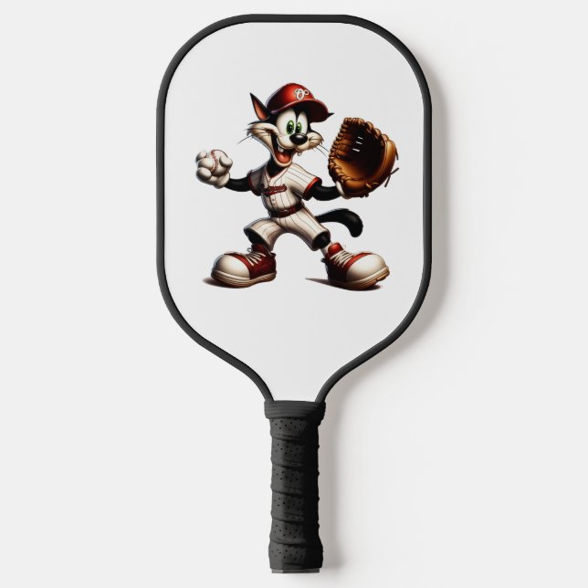 Goofy Cat Baseball Pitcher bricht auf Pickleball Schläger (Vorderseite)