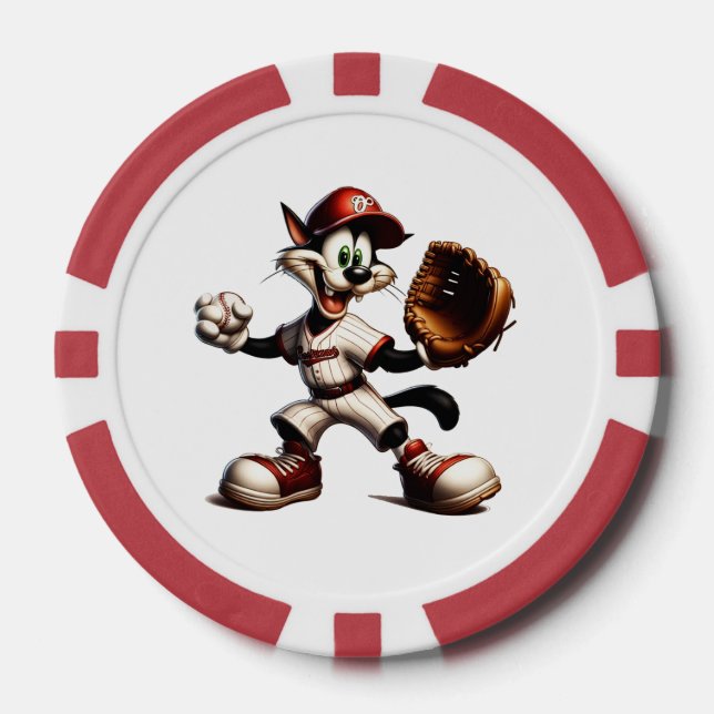 Goofy Cat Baseball Pitcher bricht auf Pokerchips (Vorderseite)