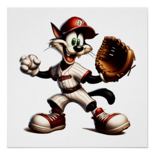 Goofy Cat Baseball Pitcher bricht auf Poster
