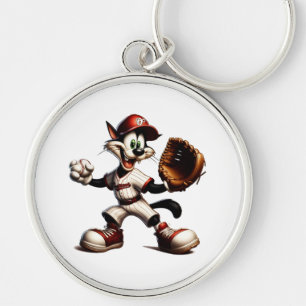 Goofy Cat Baseball Pitcher bricht auf Schlüsselanhänger
