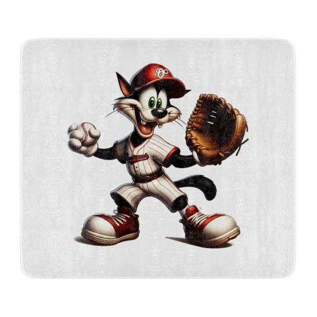 Goofy Cat Baseball Pitcher bricht auf Schneidebrett (Vorderseite)