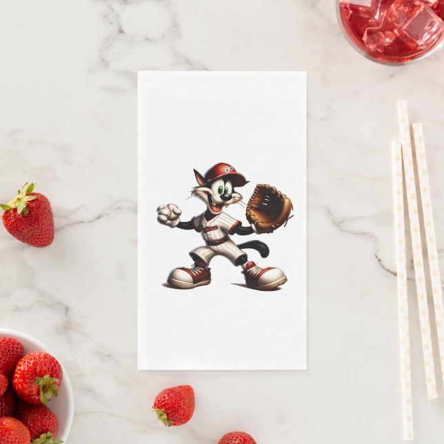 Goofy Cat Baseball Pitcher bricht auf Serviette (Beispiel)