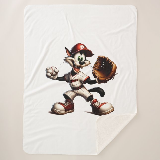 Goofy Cat Baseball Pitcher bricht auf Sherpadecke (Vorderseite)