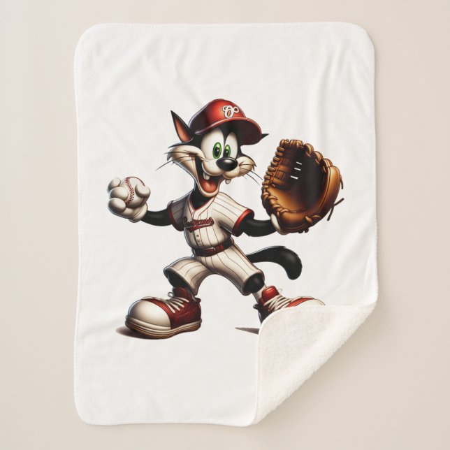 Goofy Cat Baseball Pitcher bricht auf Sherpadecke (Vorderseite)