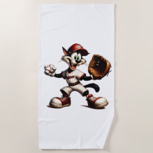 Goofy Cat Baseball Pitcher bricht auf Strandtuch