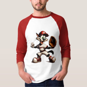 Goofy Cat Baseball Pitcher bricht auf T-Shirt