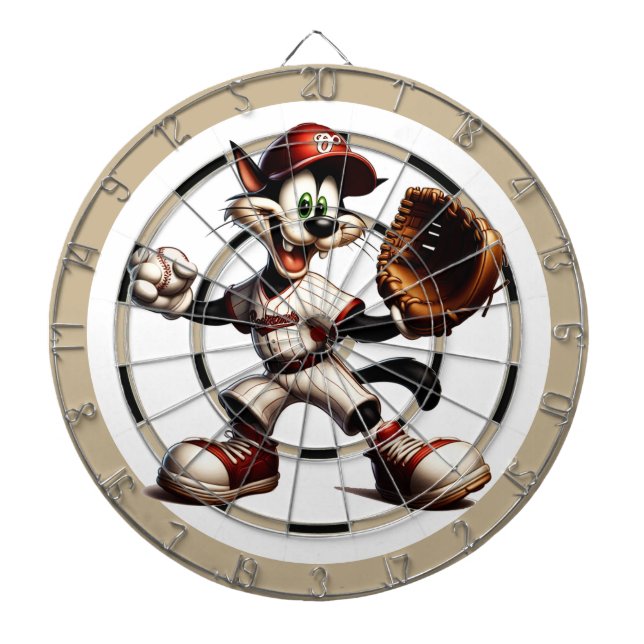 Goofy Cat Baseball Pitcher Windup Regulation Dartscheibe (vorne)