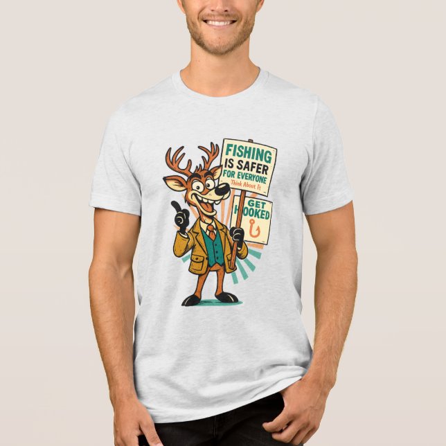 Goofy Deer Satire – “Fishing Is Safer” Propaganda  Tri-Blend Shirt (Vorderseite)
