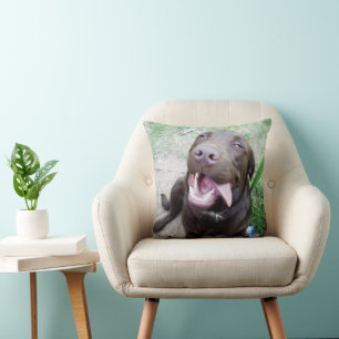 Goofy Delights: Chocolate Brown Labrador Puppy, Kissen