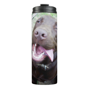 Goofy Delights: Chocolate Brown Labrador Puppy, Thermosbecher