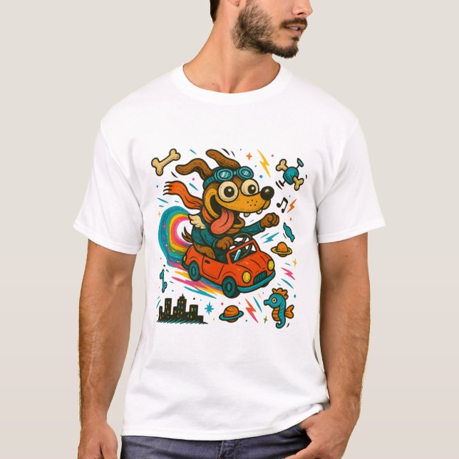 Goofy Dog Drive Through Space T-Shirt (Vorderseite)