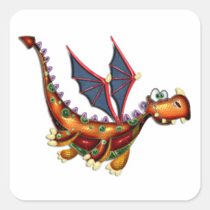 Goofy Flying Dragon Quadratischer Aufkleber