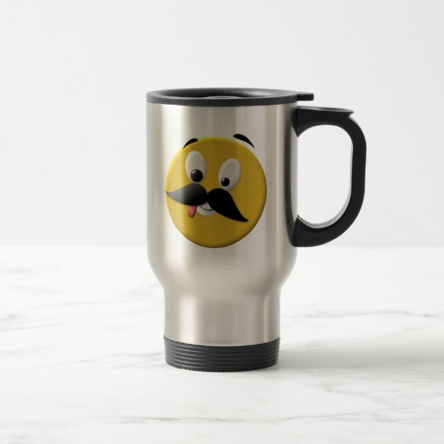 Goofy Happy Face mit Mustache Reisebecher (Rechts)