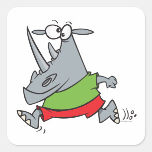 Goofy Laufjogger Rhino Cartoon Quadratischer Aufkleber