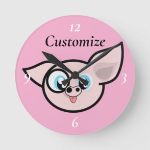 Goofy Pig lächelnd Thunder_Cove Runde Wanduhr