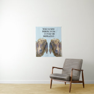 Goofy Sheep Face Twins zitiert Farm Animal Art Wandteppich