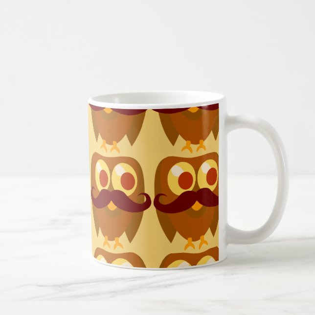 Goofy Trendy Mustache Owl Cartoon Charakter Tasse (Rechts)