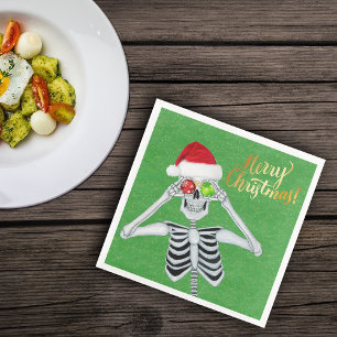 Goofy Weihnachten Skelett Ornament Augen Hut Grün Serviette