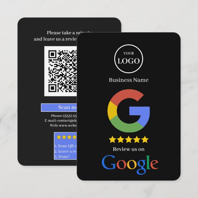 Google-Bewertung mit QR-Code-Link-Geschäftskarte Begleitkarte (Vorne/Hinten)