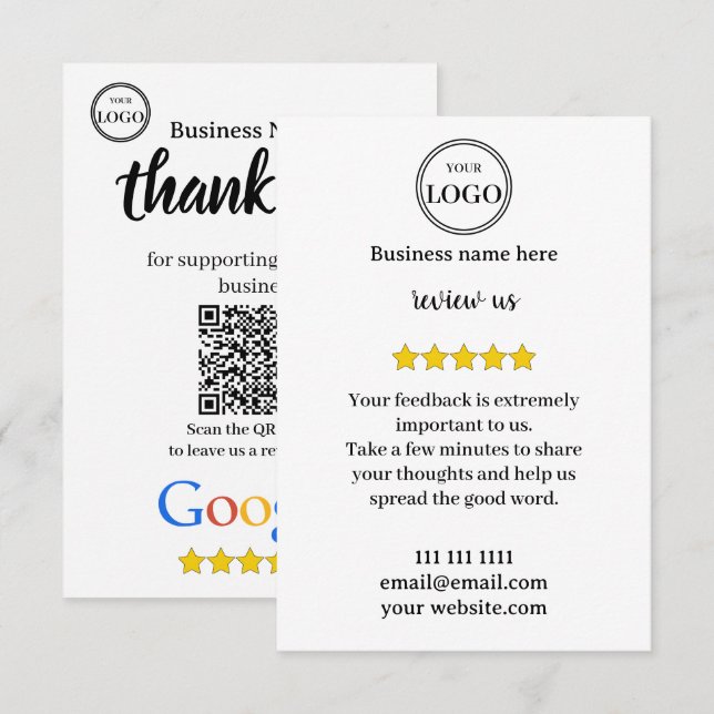 Google-Bewertung mit QR-Code-Link-Geschäftskarte Begleitkarte (Vorne/Hinten)