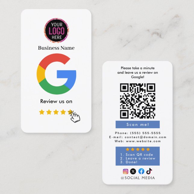 Google-Bewertung mit QR-Code-Link Visitenkarte (Vorne/Hinten)