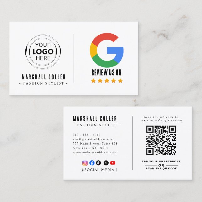 Google-Bewertung mit QR-Code-Link Visitenkarte (Vorne/Hinten)