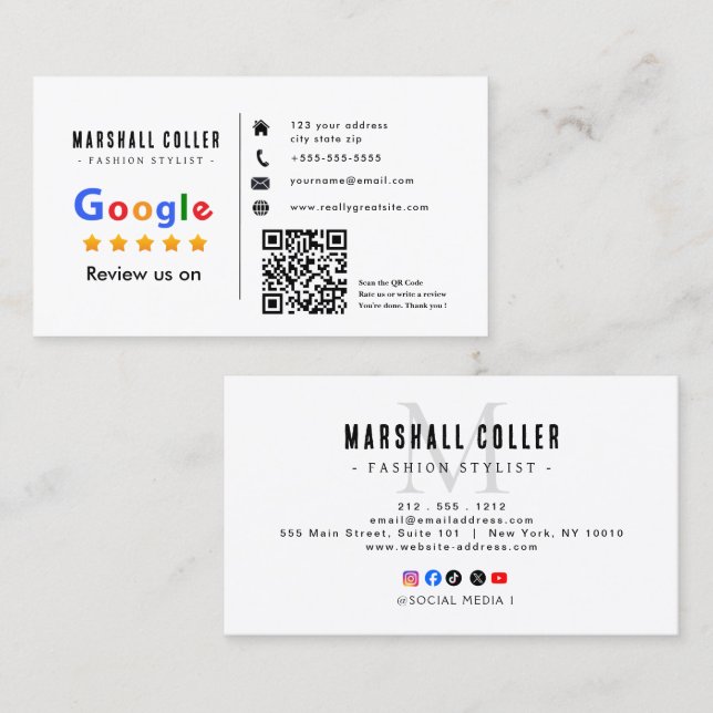 Google-Bewertung mit QR-Code-Link Visitenkarte (Vorne/Hinten)