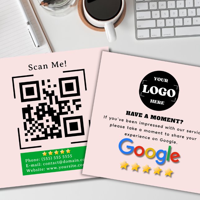Google-Bewertung | QR-Code | Blütenrosa modern Quadratische Visitenkarte (Von Creator hochgeladen)