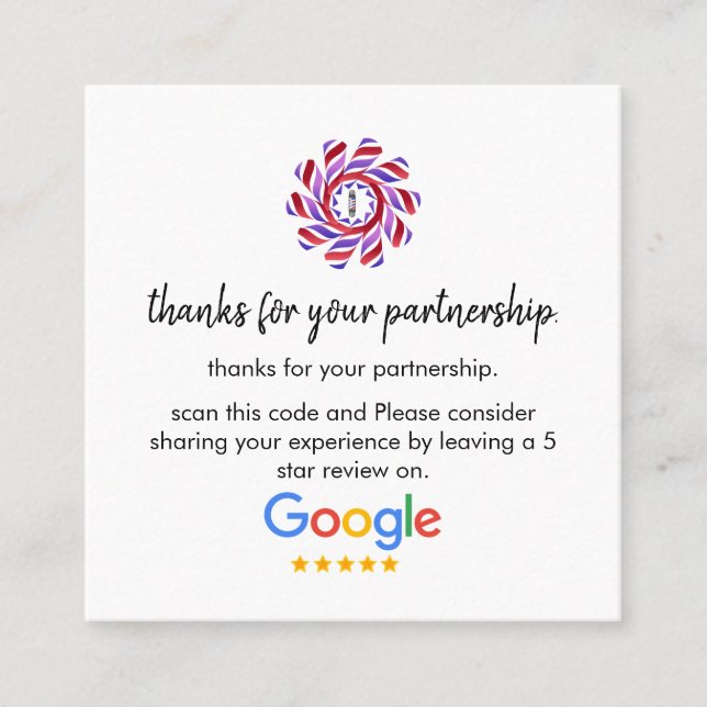 Google-Bewertungen | Business Review Link QR Code  Quadratische Visitenkarte (Vorderseite)