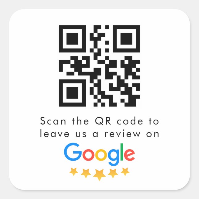 Google-Bewertungen | Business Review Link QR Code Quadratischer Aufkleber (Vorderseite)