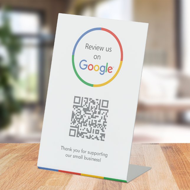 Google-Bewertungen | Business Review Link QR Code Sockelschild (Gain Google reviews & grow your business with this editable rating request tabletop sign.)