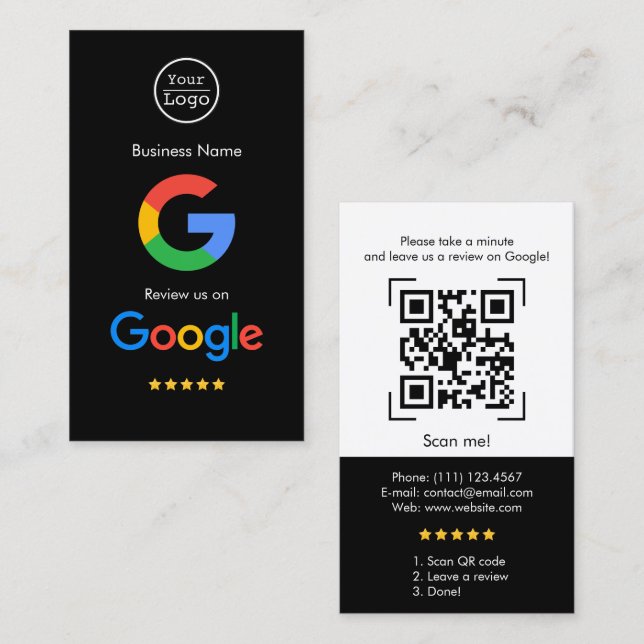 Google-Bewertungen | Business Review Link QR Code Visitenkarte (Vorne/Hinten)