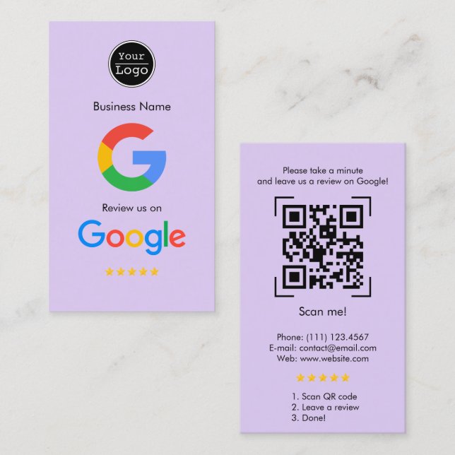 Google-Bewertungen | Business Review Link QR Code Visitenkarte (Vorne/Hinten)