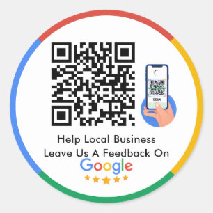 Google-Bewertungen   Help Local Business QR Code C Runder Aufkleber