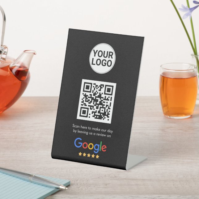 Google Bewertungen QR-Code Dark Theme Benutzerdefi Sockelschild (In SItu)