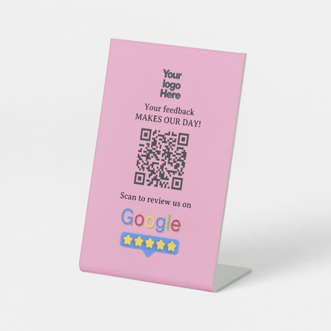 Google Bewertungen | QR-Code für Geschäftsbewertun Sockelschild (Vorderseite)