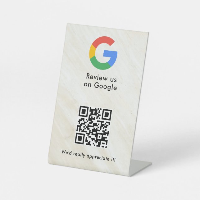 Google Bewertungen QR-Code-Tischschild Sockelschild (Vorderseite)